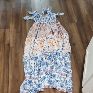Sweet Play Nd Dance  Wear Orange and Blue Ruffled Tiered Sundress